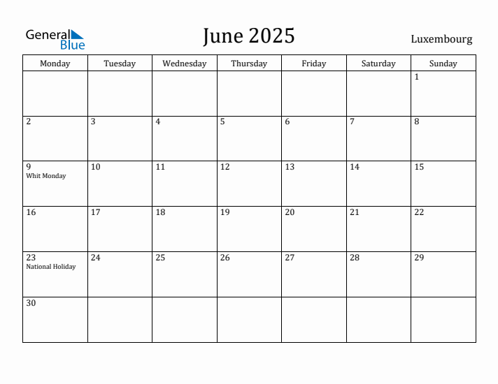 June 2025 Calendar Luxembourg