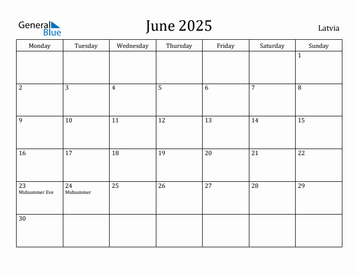 June 2025 Calendar Latvia