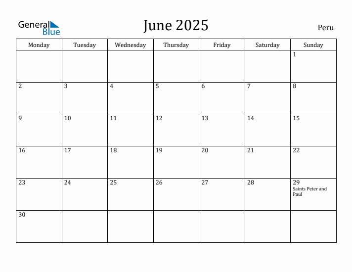 June 2025 Calendar Peru