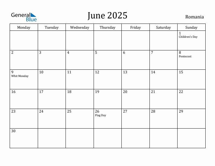 June 2025 Calendar Romania