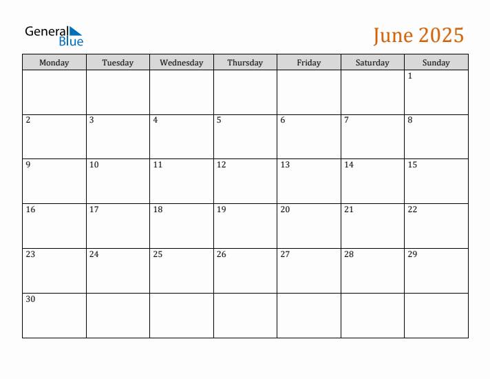 Editable June 2025 Calendar