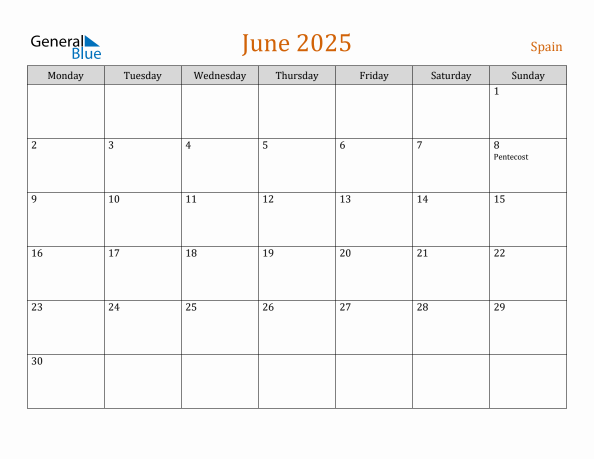 Free June 2025 Spain Calendar