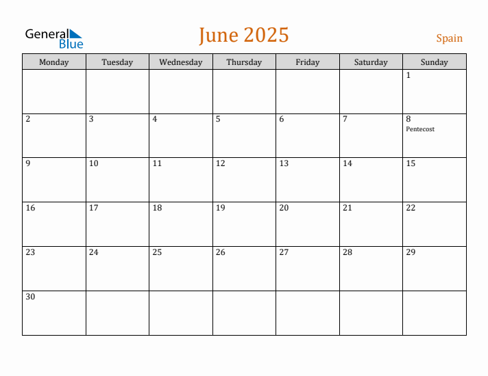 Free June 2025 Spain Calendar