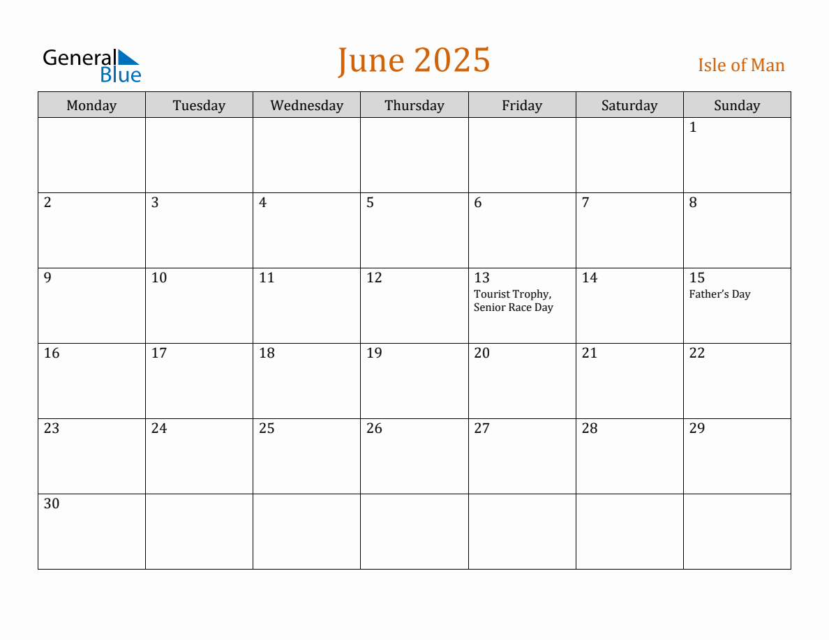 Free June 2025 Isle of Man Calendar