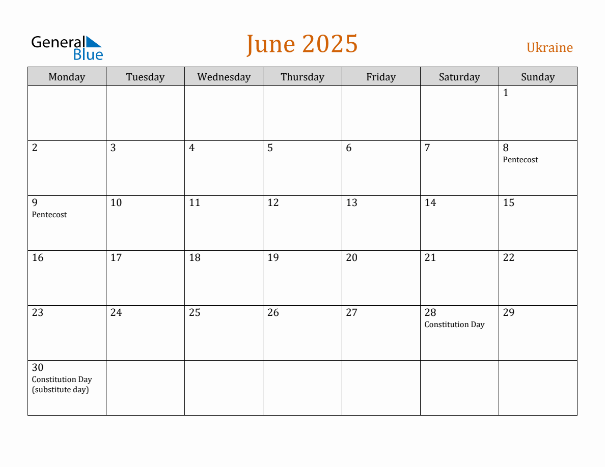 Free June 2025 Ukraine Calendar