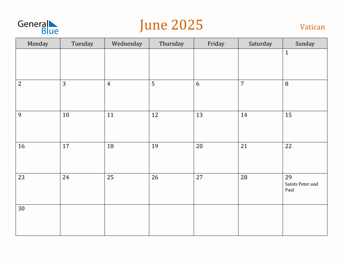 Free June 2025 Vatican Calendar