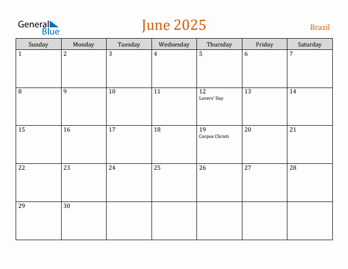June 2025 Calendar with Brazil Holidays