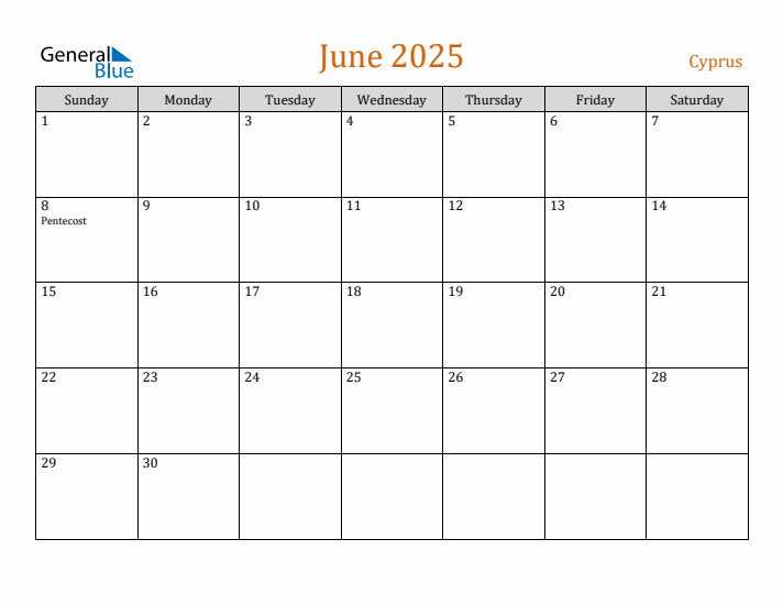 June 2025 Holiday Calendar with Sunday Start