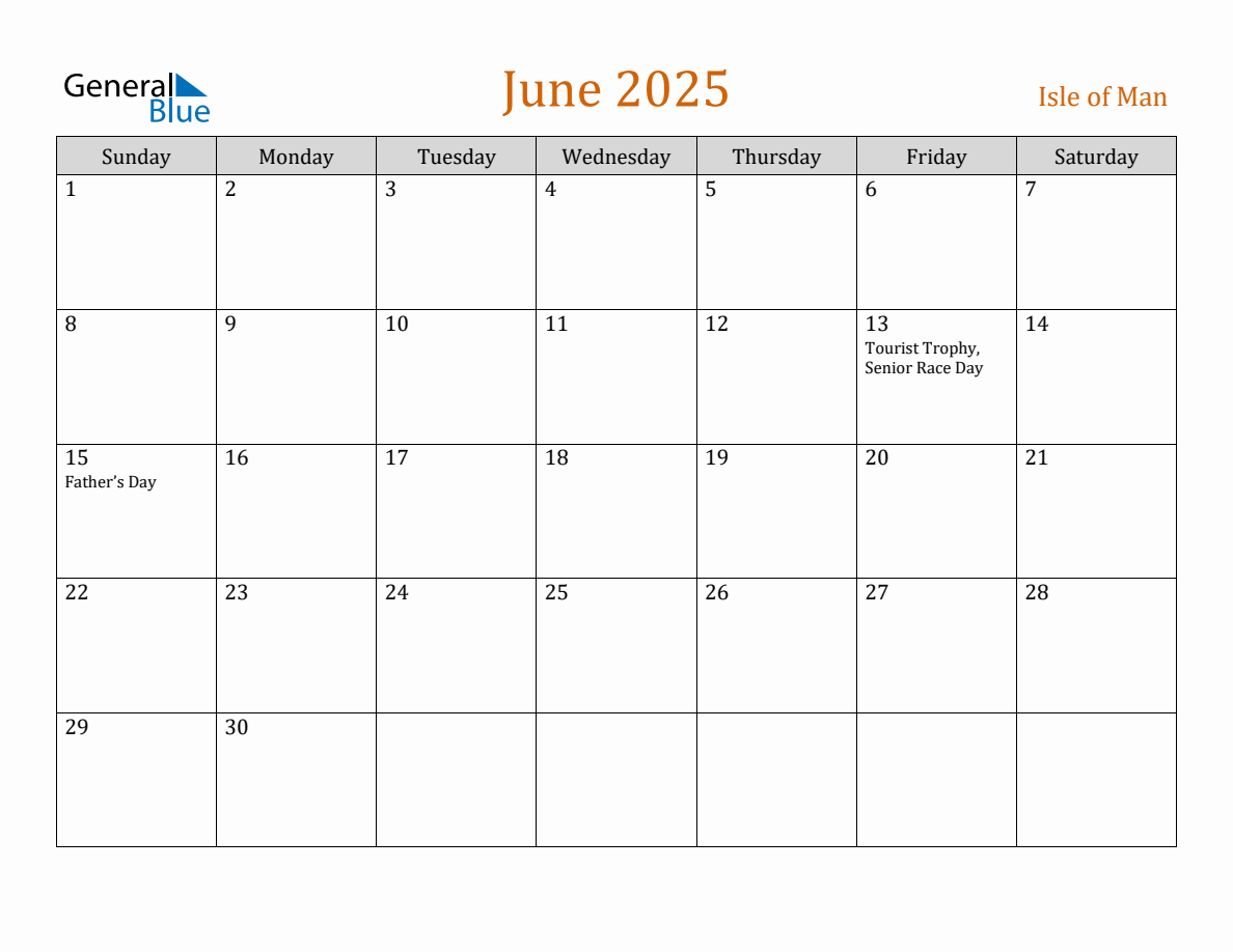 Free June 2025 Isle of Man Calendar