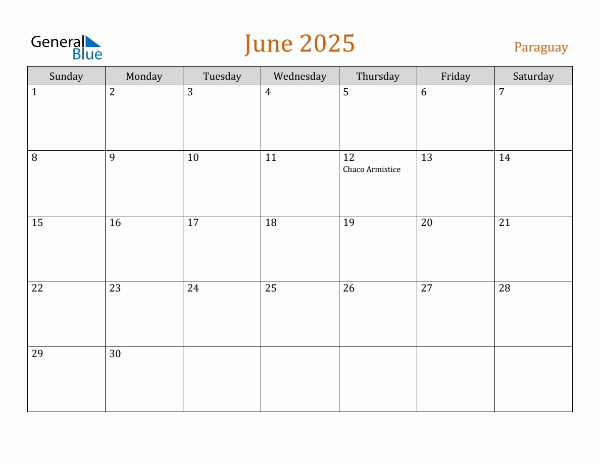 Free June 2025 Paraguay Calendar