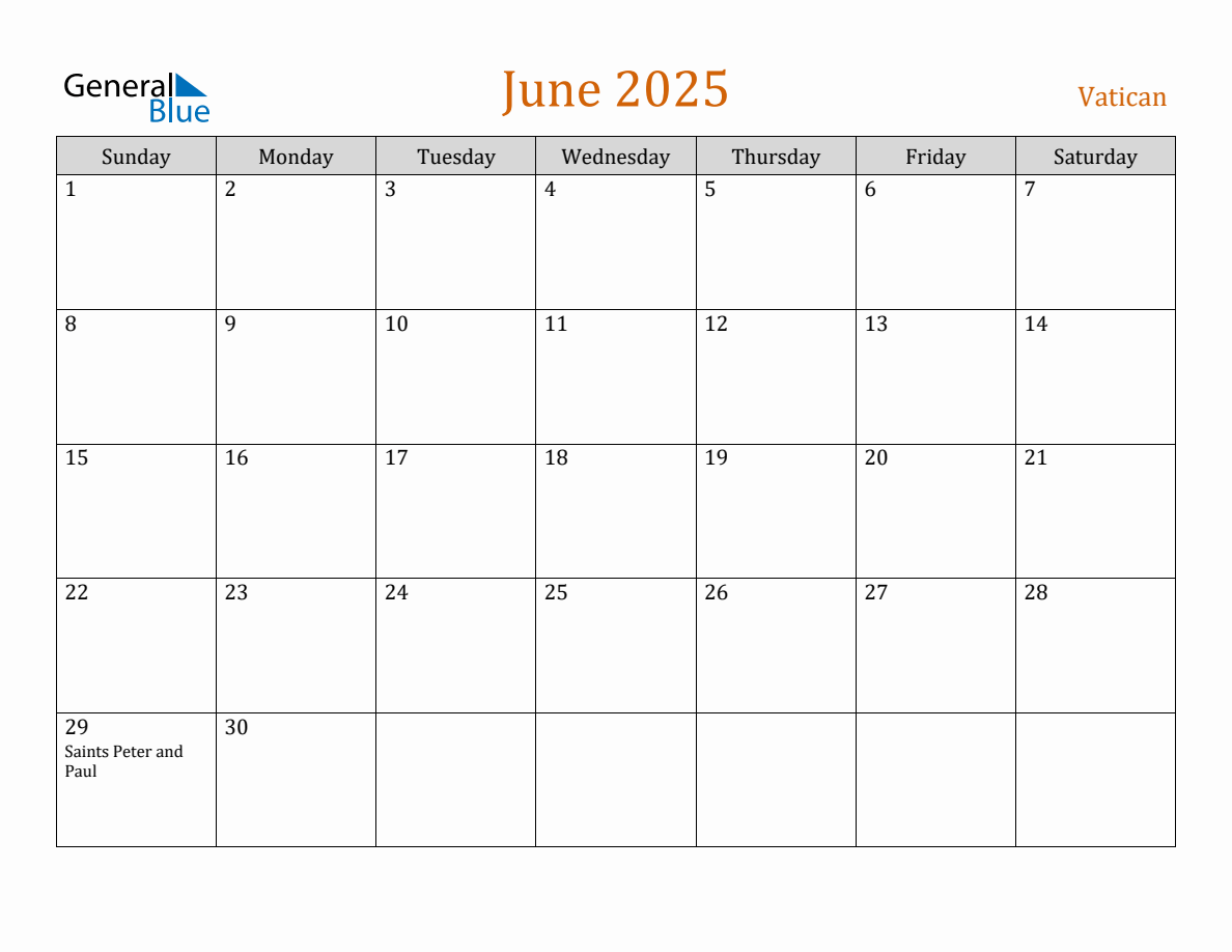 Free June 2025 Vatican Calendar