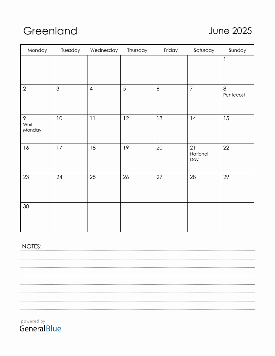 June 2025 Greenland Calendar with Holidays