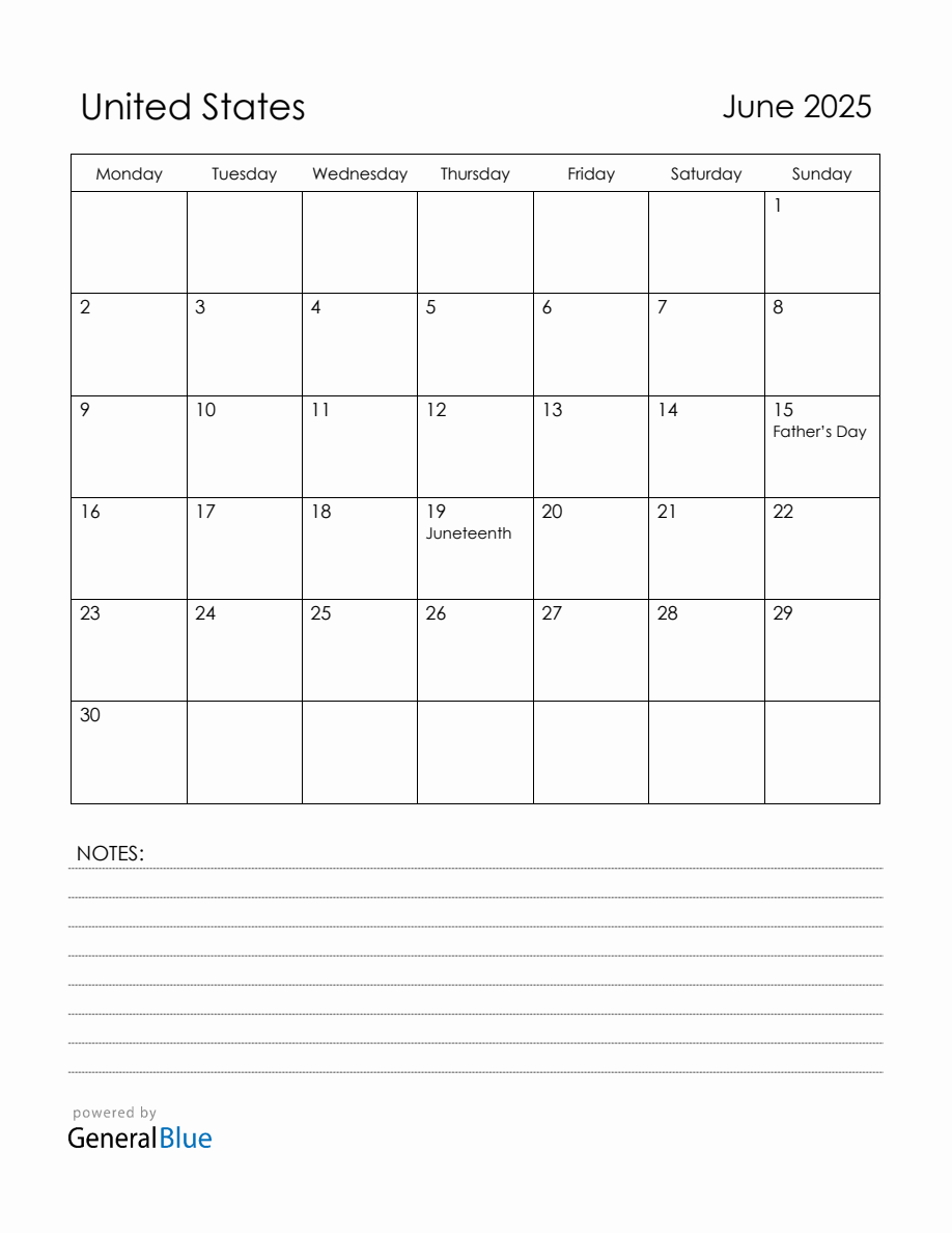 June 2025 United States Calendar with Holidays