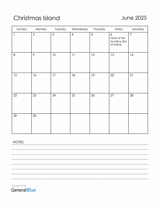 June 2025 Christmas Island Calendar with Holidays (Sunday Start)