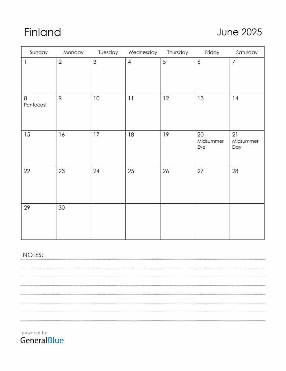 June 2025 Finland Calendar with Holidays