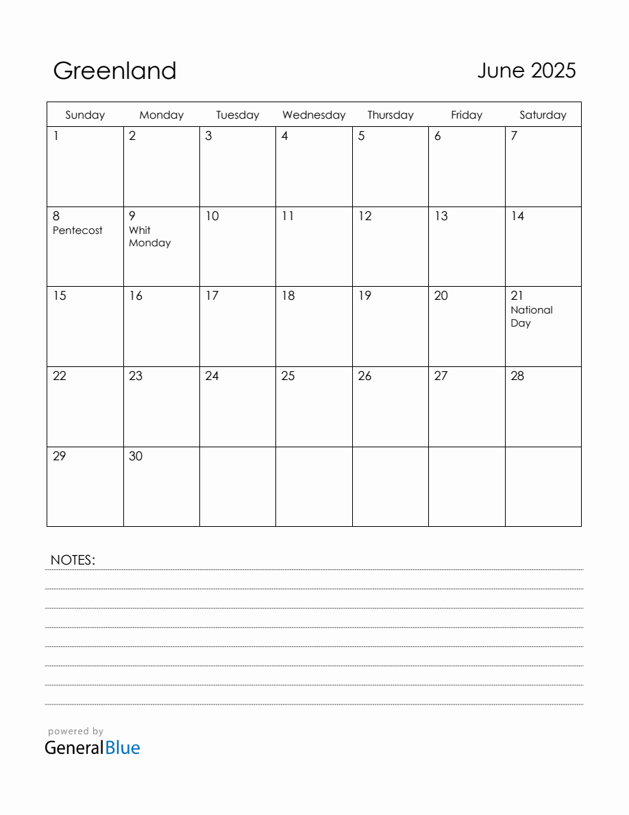 June 2025 Greenland Calendar with Holidays