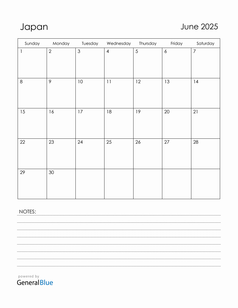 June 2025 Japan Calendar with Holidays