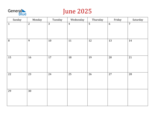 June 2025 Calendar (PDF Word Excel)