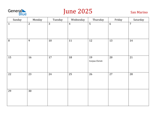 San Marino June 2025 Calendar