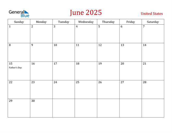 United States June 2025 Calendar