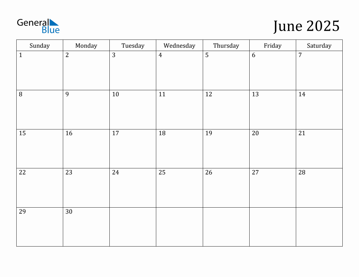 June 2025 Monthly Calendar