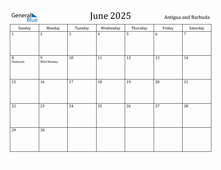 June 2025 Calendar Antigua and Barbuda