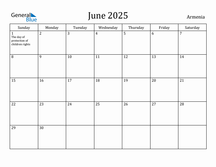 June 2025 Calendar Armenia
