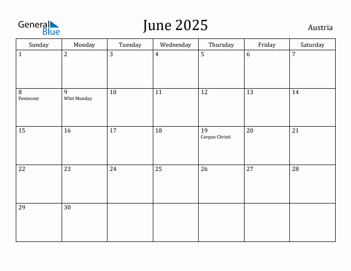 June 2025 Calendar Austria
