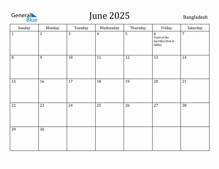 June 2025 Calendar Bangladesh