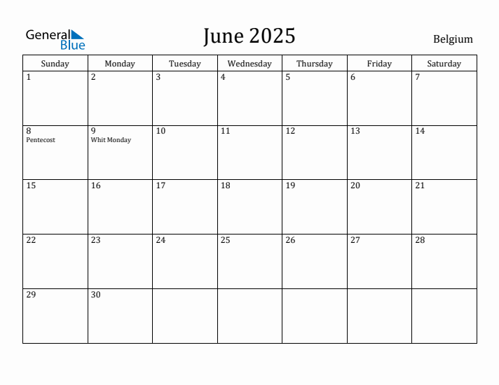 June 2025 Calendar Belgium