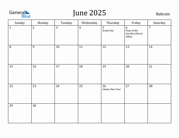 June 2025 Calendar Bahrain