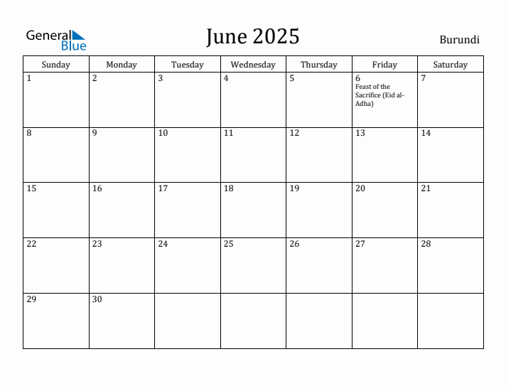 June 2025 Calendar Burundi