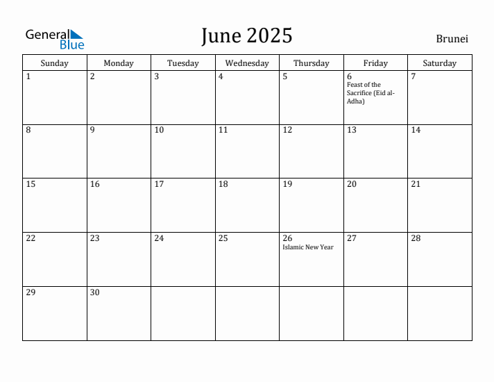June 2025 Calendar Brunei