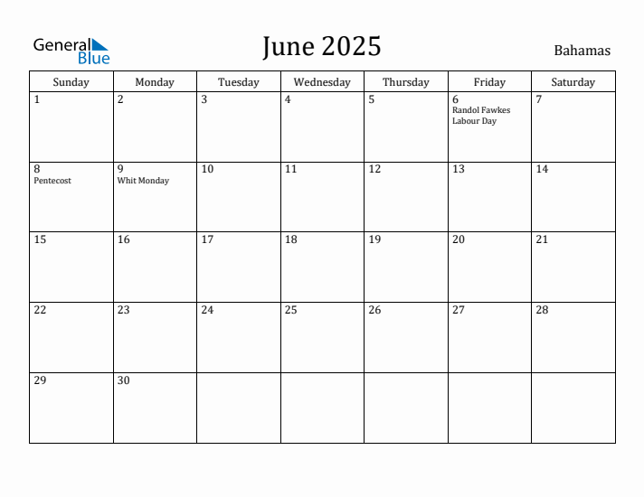 June 2025 Calendar Bahamas