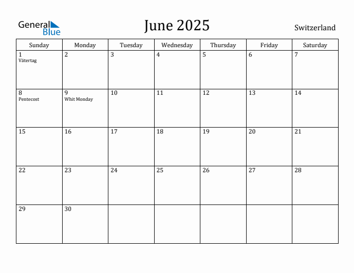 June 2025 Calendar Switzerland