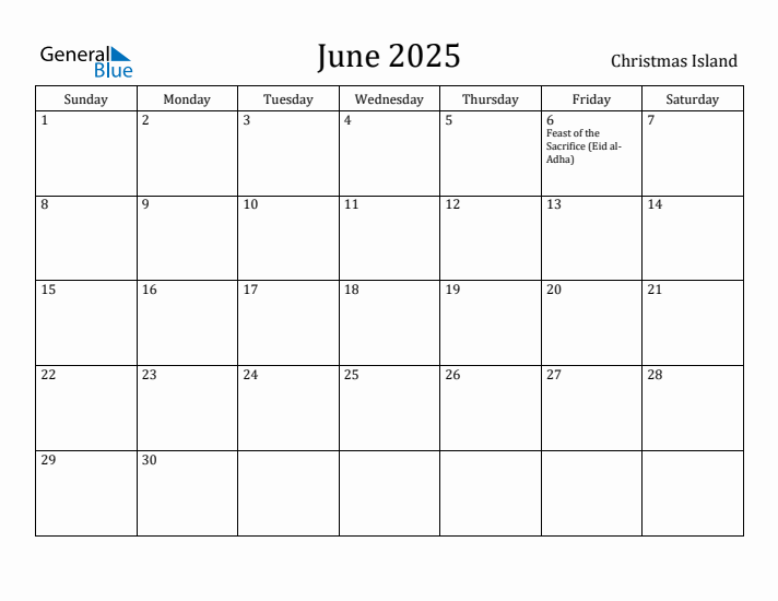 June 2025 Calendar Christmas Island