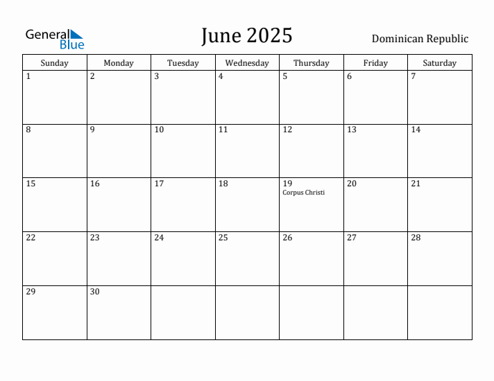 June 2025 Calendar Dominican Republic