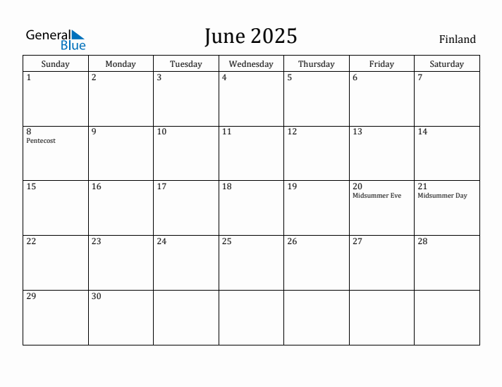 June 2025 Calendar Finland