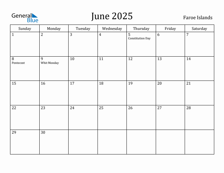 June 2025 Calendar Faroe Islands