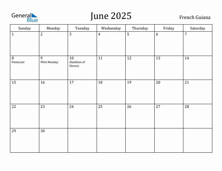 June 2025 Calendar French Guiana