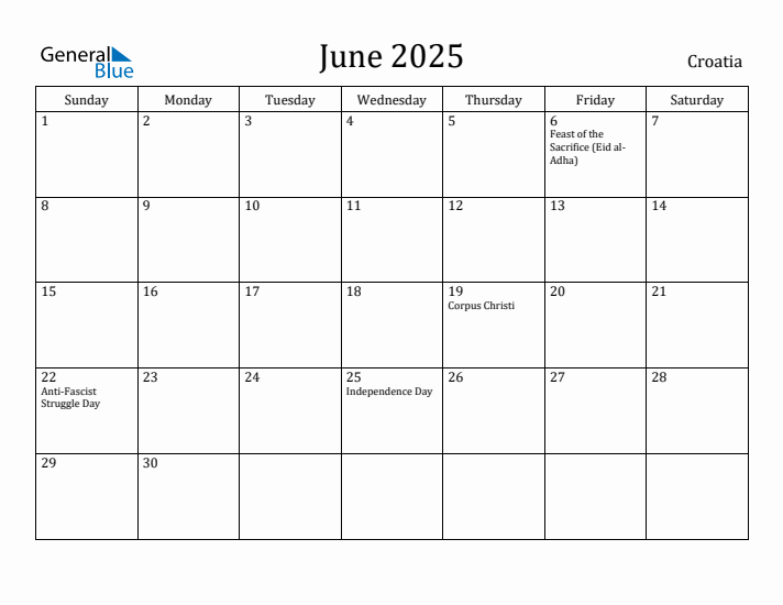 June 2025 Calendar Croatia