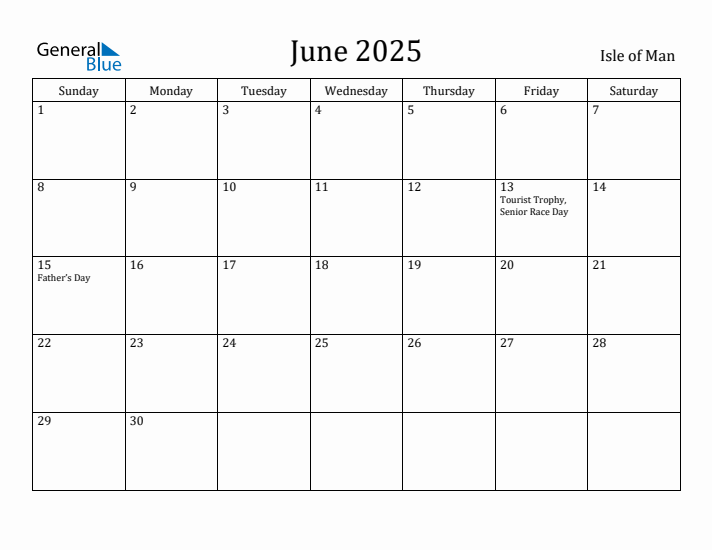 June 2025 Calendar Isle of Man