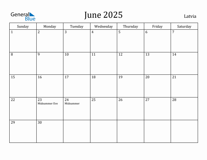 June 2025 Calendar Latvia