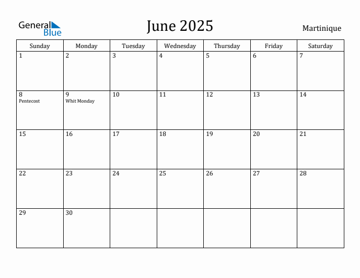 June 2025 Calendar Martinique