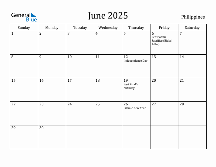 June 2025 Calendar Philippines