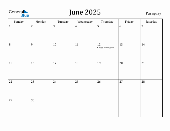 June 2025 Calendar Paraguay