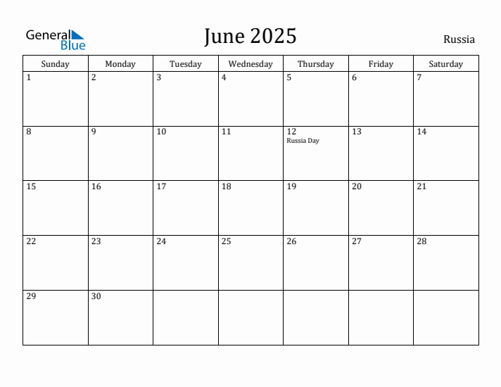 June 2025 Calendar Russia