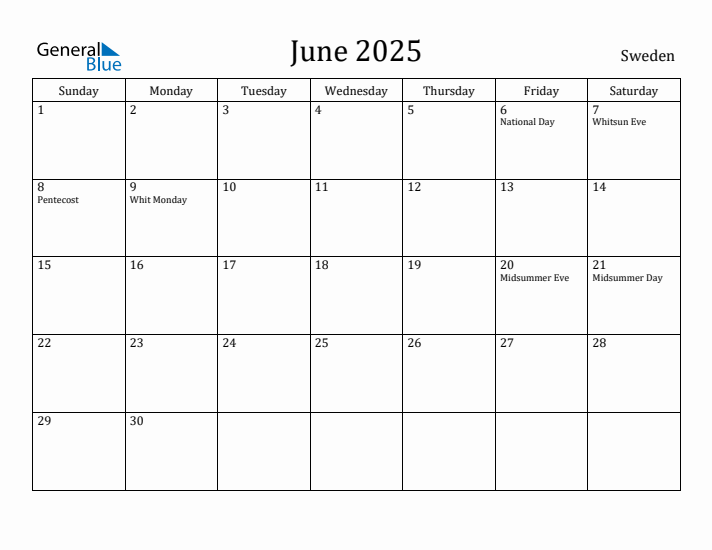 June 2025 Calendar Sweden