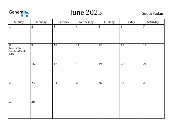 June 2025 Calendar South Sudan
