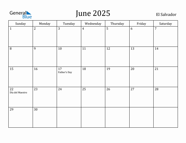 June 2025 Calendar El Salvador